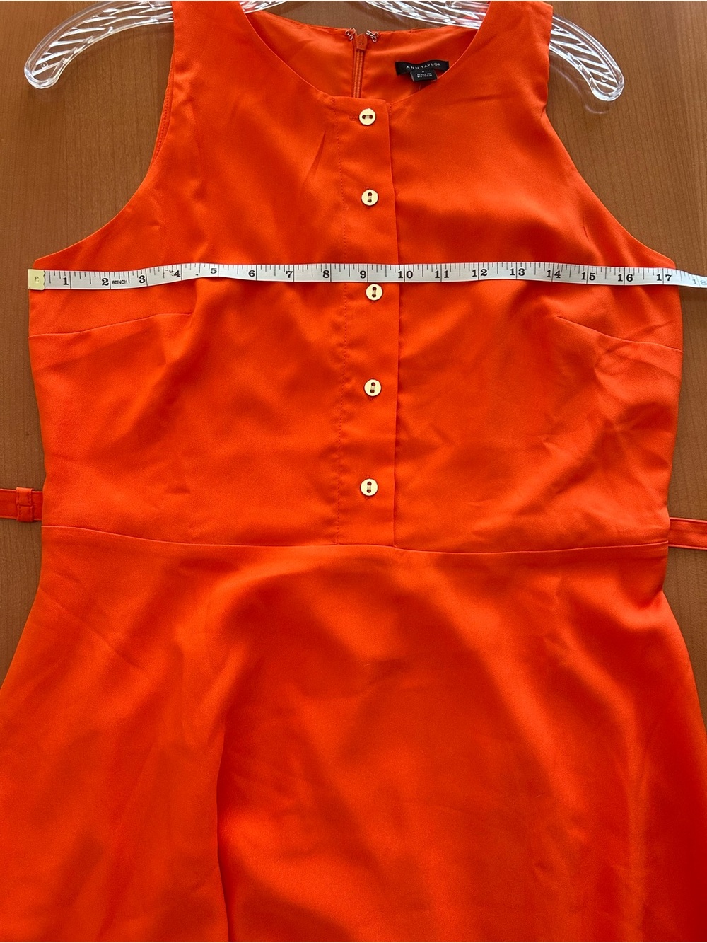 Ann Taylor Size 4 Sleeveless Bright Orange High-Low Belted Midi Dress - Picture 6 of 7